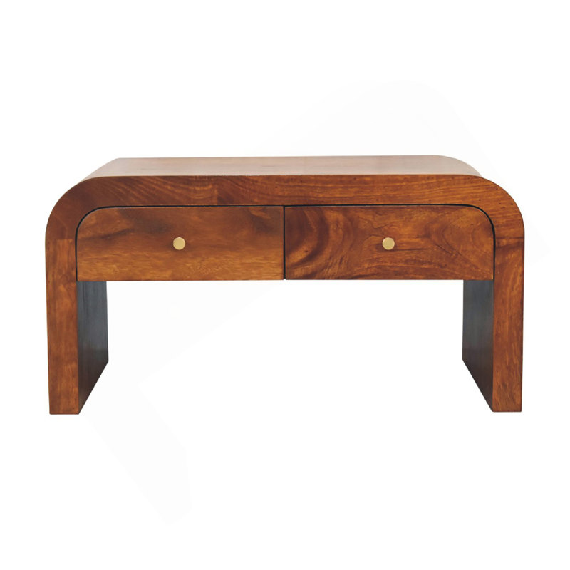 Table basse en bois Darcy, 2 tiroirs, châtaignier, brun foncé
