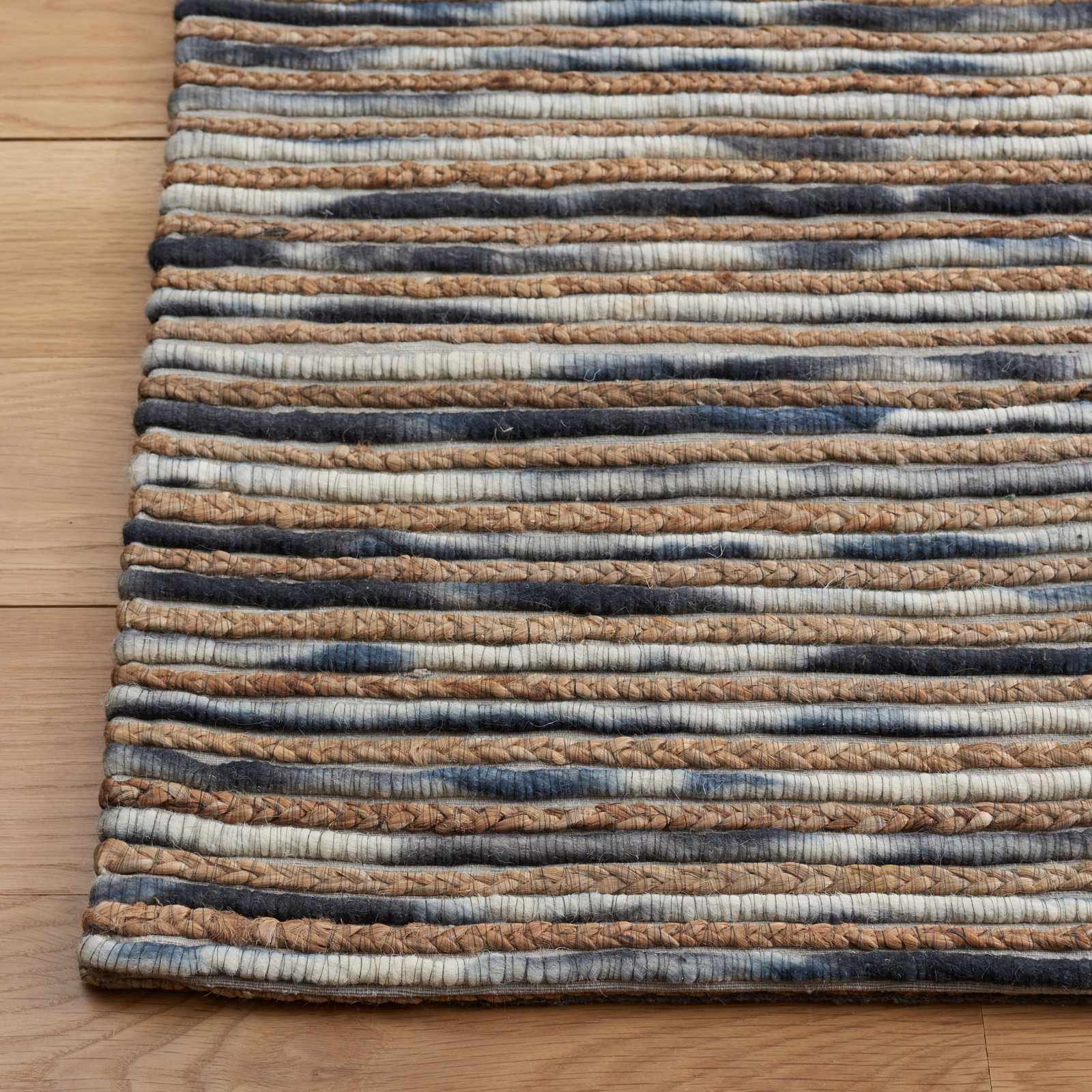 Cocci Natural Gray Hand-Loomed Striped Jute Rug, Rectangle 3' x 5'