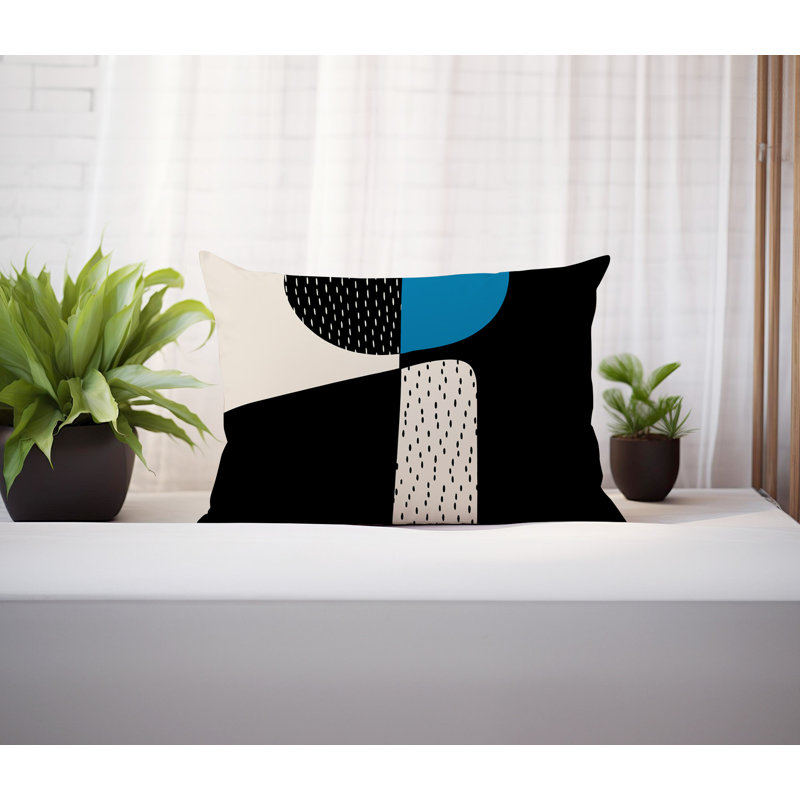 Coussin lombaire réversible intérieur / extérieur Vikka, H 18 po x l 25 po, Turquoise / noir / blanc cassé