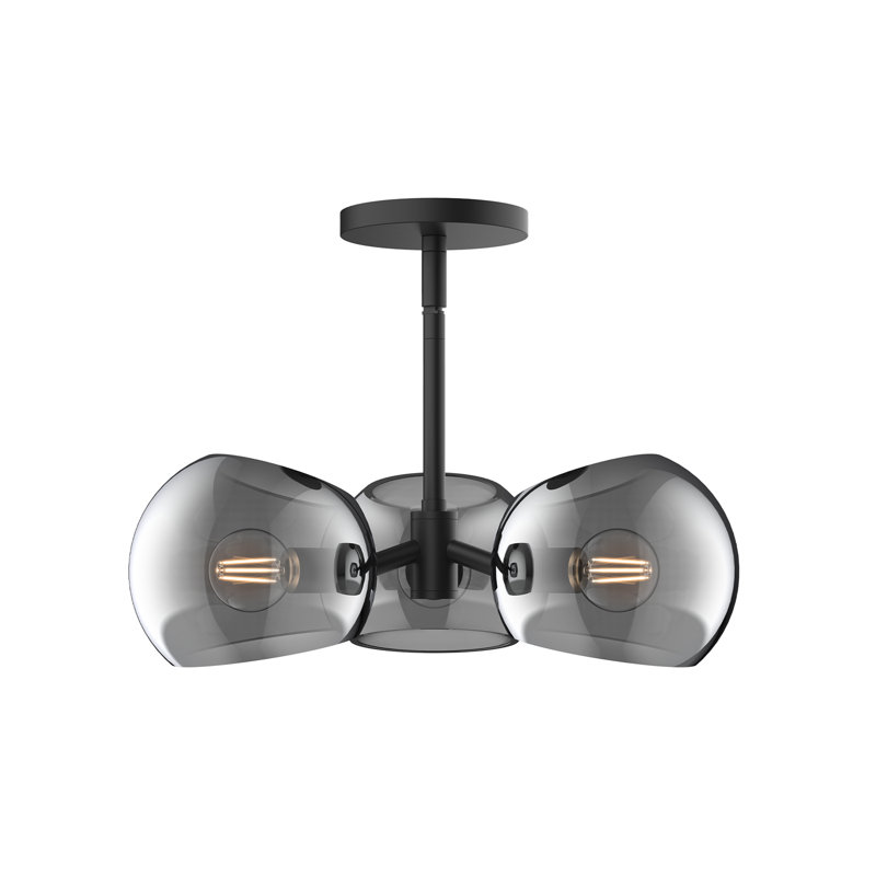 Matte Black and Smoked Glass 3-Light Pendant