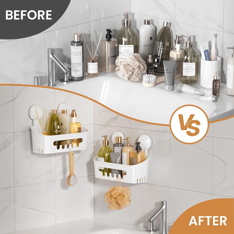Serviteur de douche avec ventouse puissante, tablette d'organisation de salle de bain sans perceuse, capacité de charge maximale de 22 lb, rangement imperméable avec trous de drainage pour la douche, la salle de bain et la cuisine