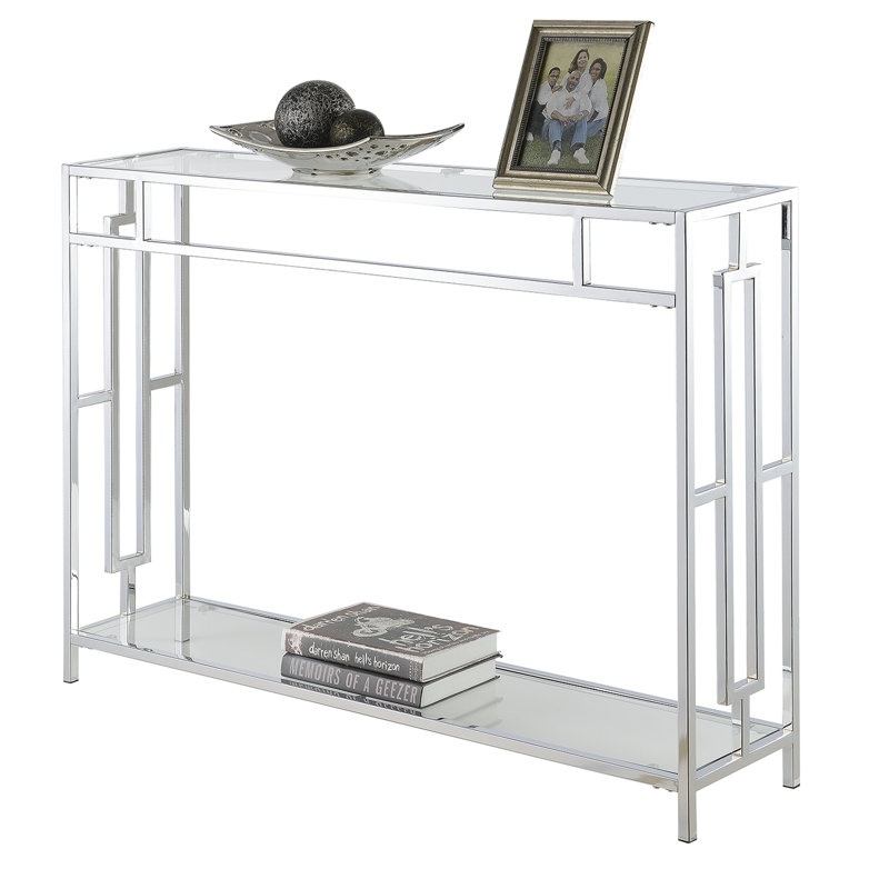 Sapienza 42'' Glass Console Table, Clear Glass/Chrome