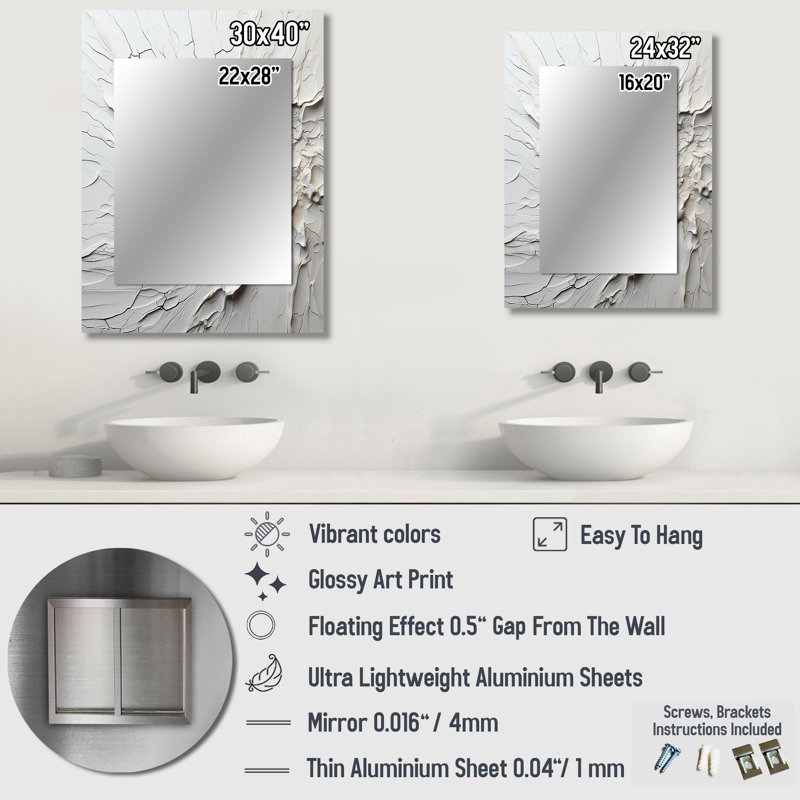Abstract Cream And Black Liquid Paint III - Coastal Mirror, Cream Unique Wall Mirror, Printed Metal Art, 40" x 30"