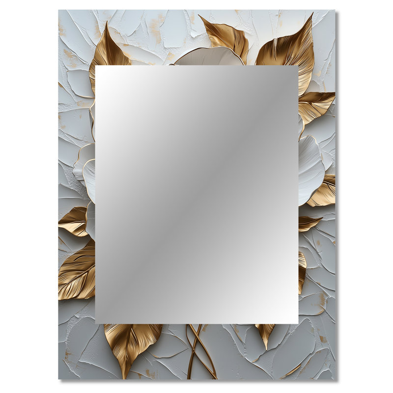 Peony Blooming In Gold And White V - Peony Decorative Mirror, Gold Wall Mirror, Printed Metal Art, 40" x 30"