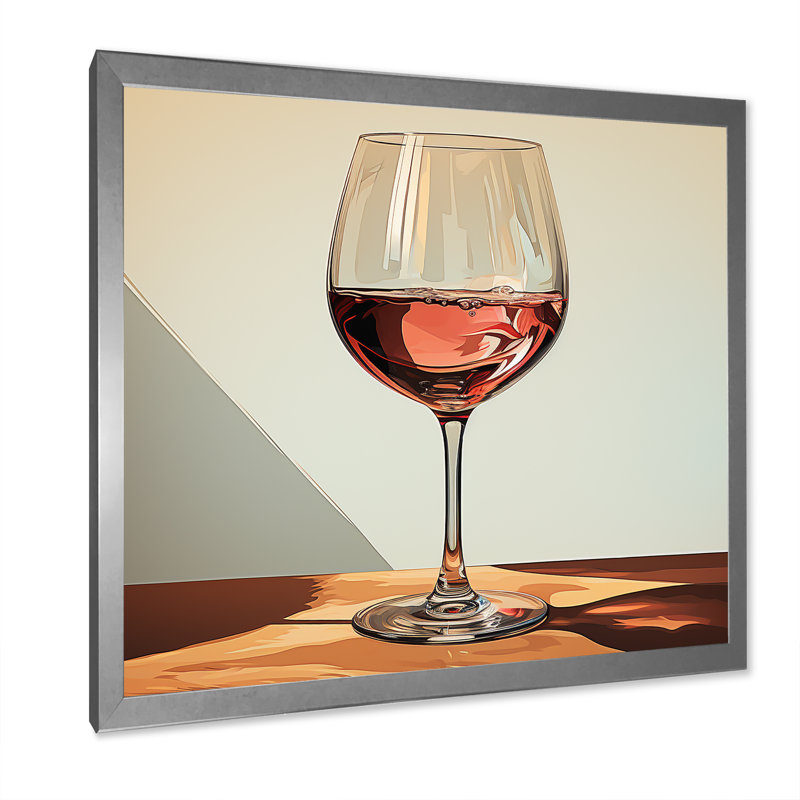 «Pink Crisp Elegance Of Wine Glass II», art mural vin, Cadre simple argenté, H 16 po x l 16 po x P 1 po