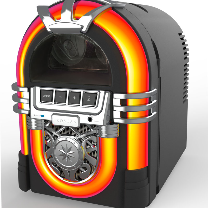 Proscan, 6 canettes / 4 litres Jukebox Bluetooth® haut-parleur / mini réfrigérateur personnel, noir