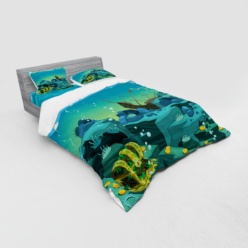 Ensemble de housse de couette en microfibre bleu sarcelle / jaune, Housse de couette grand + 3 pièces supplémentair