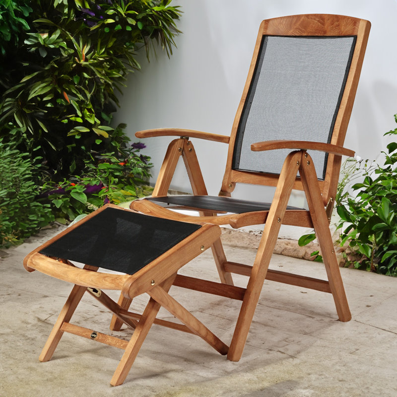 Arb Teak Brown Wood Outdoor Leg Rest with Mesh Seat