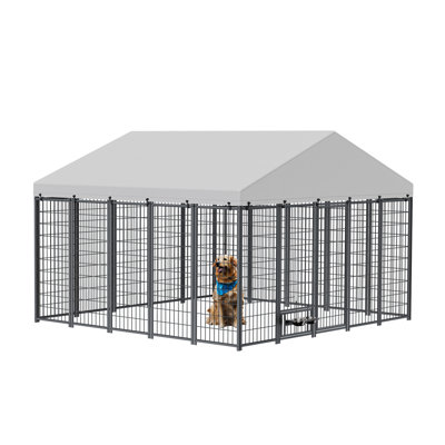 Large Dog Kennel Outdoor Pet Pens Dogs Run Enclosure Animal Hutch Metal Coop Fence with Roof Cover