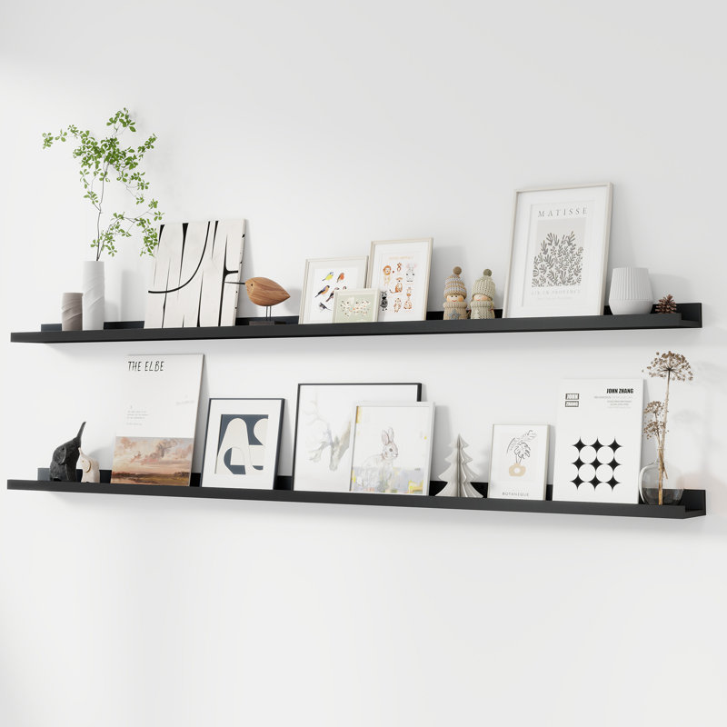Tablette murale 2 pièces Darlicia, Noir, H 2 po x l 72 po x P 4,7 po