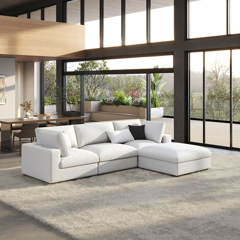 Wynnie 114" W Modular Down Filled Sectional, White Linen