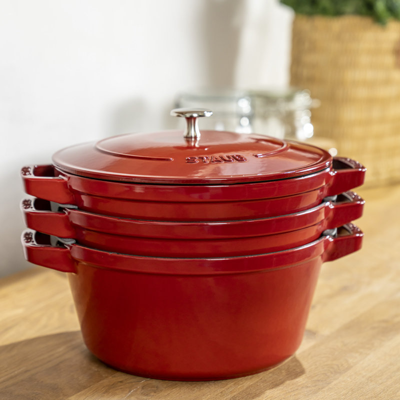 Staub Cast Iron 4-Pc Stackable Set, Cherry