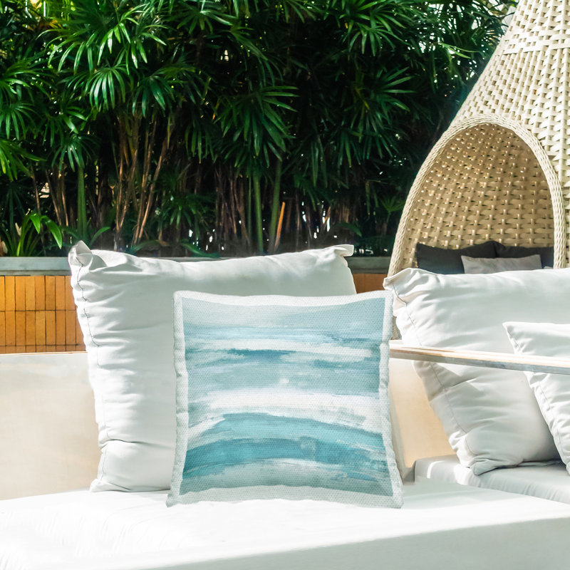 Coussin extérieur imprimé coups de pinceau turquoise par Jake Messina