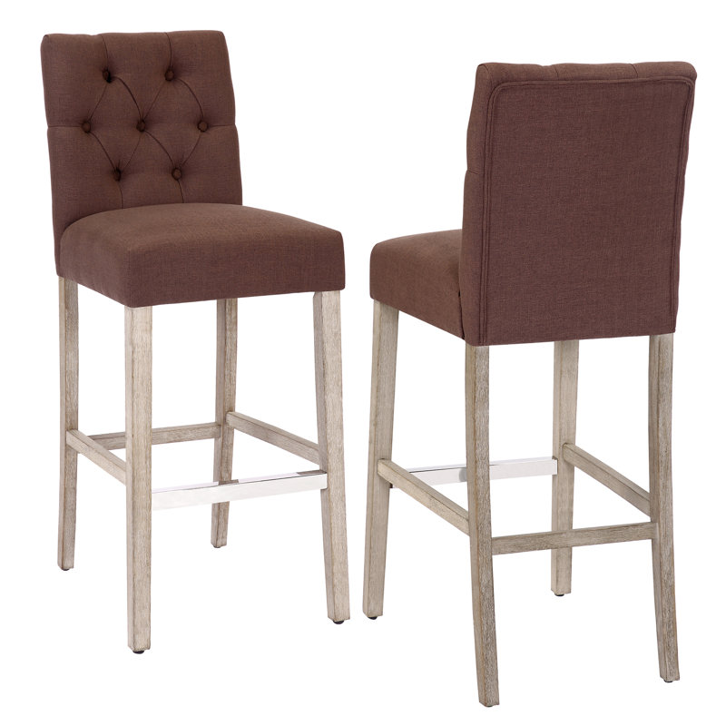 Wren Upholstered Counter Stool with Solid Wood Frame, Antique Gray, Brown, Bar Stool (29'' Seat Height)