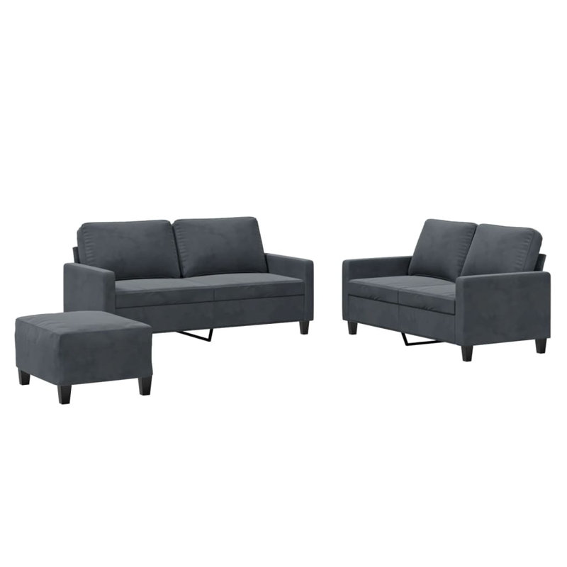  Ensemble de canapé en velours gris foncé, métal, polyester enduit de PVC, contreplaqué petit moderne