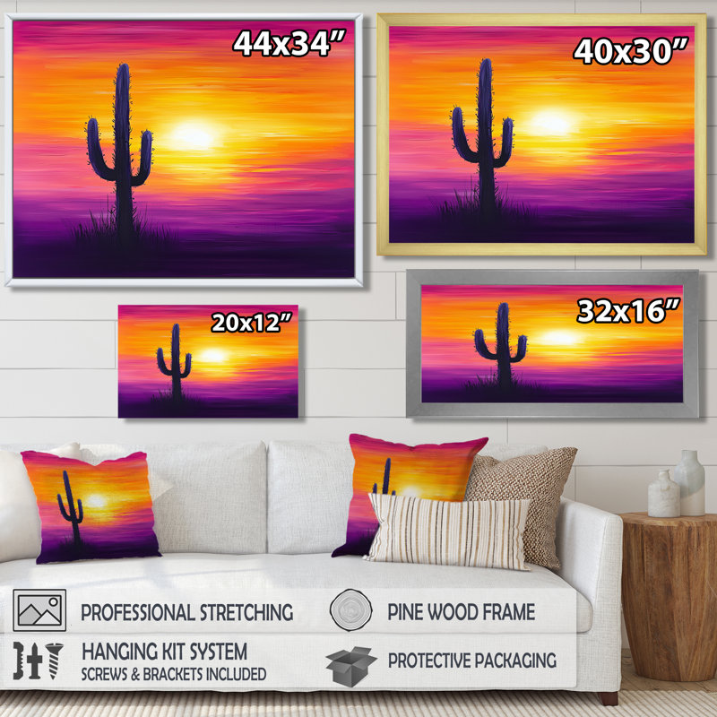 Décoration murale Minimal Cactus Sunset Horizon II - Floral Cactus, H 34 po x l 44 po, Wrapped Canvas, Ne s’applique pas