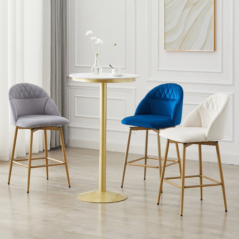 Kisa Swivel Velvet Bar & Counter Stool (Set of 2), Counter Stool (24” Seat Height, Beige