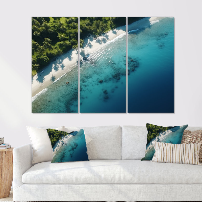 Vue aérienne de la plage relaxante II - art mural plage, Toile tendue, H 40 po x l 61 po x P 1 po
