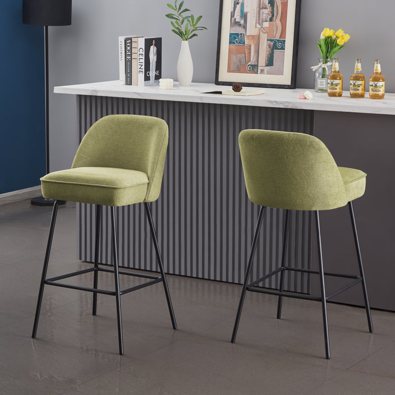 Nat Modern Fabric Upholstered Bar Stools with Spring and Footrest, Lime Green