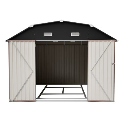 Remise de rangement extérieure en métal robuste 10 pi x 12 pi avec ensemble de cadre de plancher, remise à outils de jardin résistante aux intempéries pour la cour