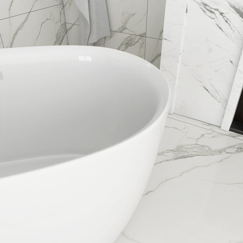 Baignoire de trempage autoportante 46 po en acrylique blanc brillant