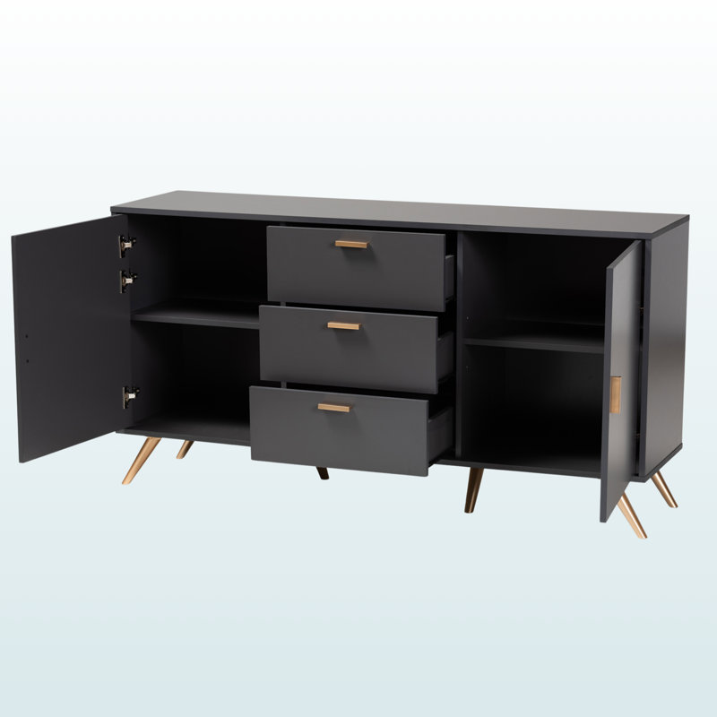 Vale 2-Door Sideboard Buffet in Dark Grey and Gold Finished Wood, 30.21" H X 58.59" W X 15.58" D