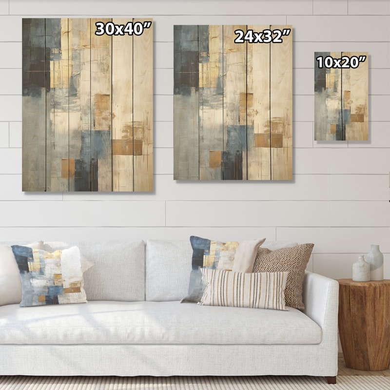 Beige And Gold Simple Winter Landscape - Winter Landscape Wood Panel Wall Art On Natural Pine Wood, 20" H x 10" W