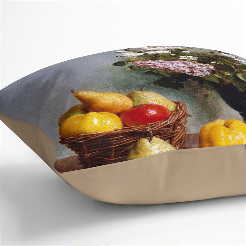 Still Life Fruit With Flowers Vol.5 Square Throw Cushion, 55cm H x 55cm W x 20cm D, Stone