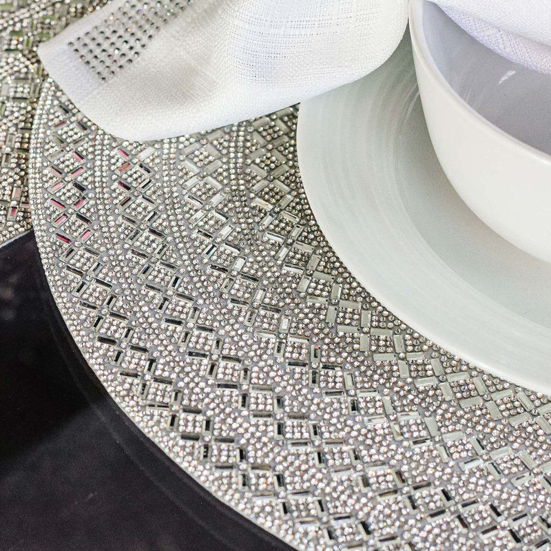 Napperon Sparkles Home Madison Avenue | Décoration de table strass | Rond de 15 po | Accent de luxe, Argent argent