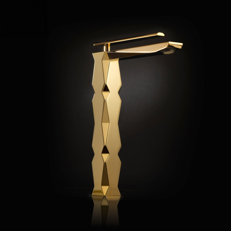 Ikon High Luxury Vessel Sink Bathroom Faucet, Polished Gold