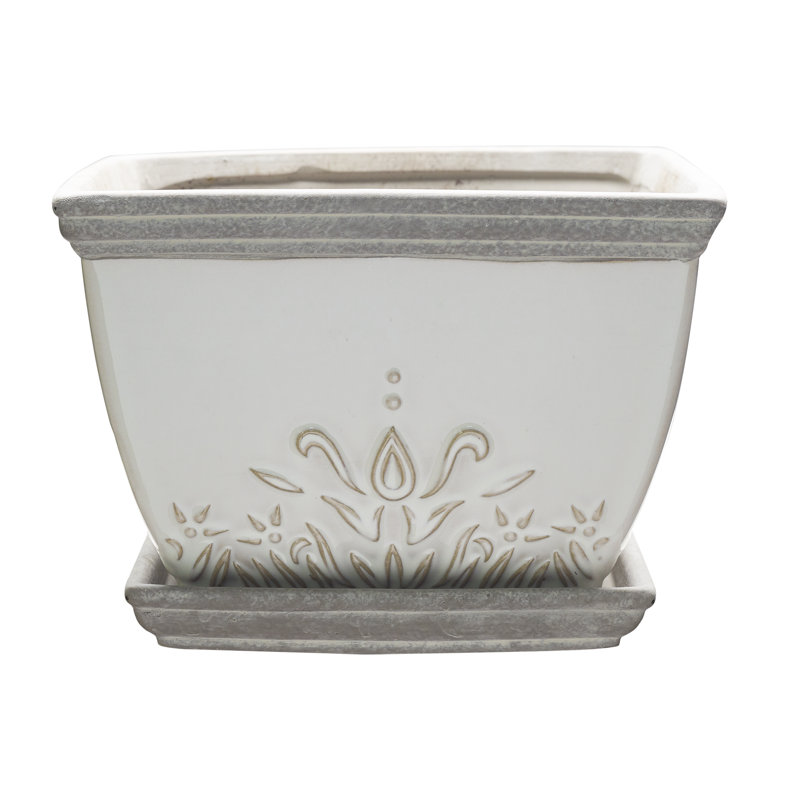Brentwood White Ceramic Indoor/Outdoor Planters with Saucers, Set of 2