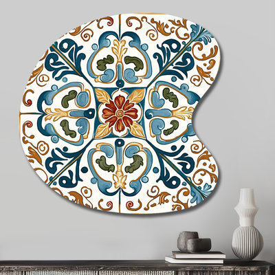Mediterranean Tiles In Retro Blue VI - Abstract Tile Drop Shape Assymterical Metal Wall Art
