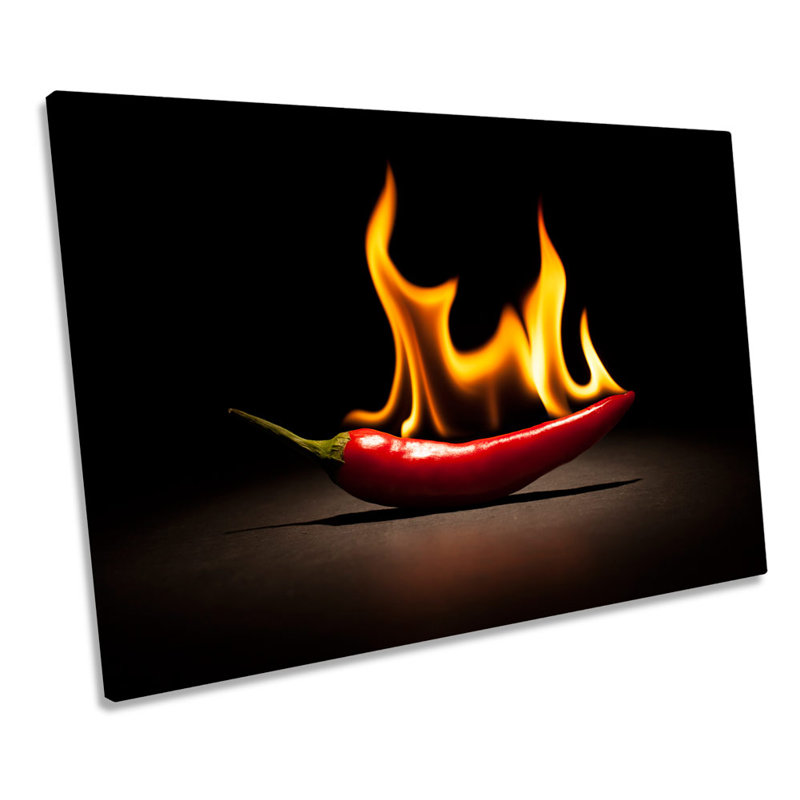 Red Hot Chilli Kitchen Flaming - Wrapped Canvas Print, 61cm H x 91.4cm W x 4cm D