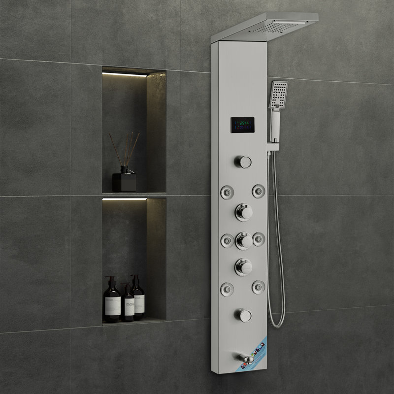 52.9'' Stainless Steel Wall-Mounted Shower Panel with LED Display