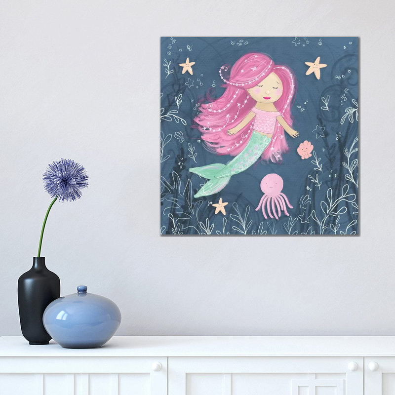 Mermaid And Octopus Navy I by Hartworks - Wrapped Canvas Gallery-Wrapped Canvas Giclée, 45.72 cm H x 45.72 cm W