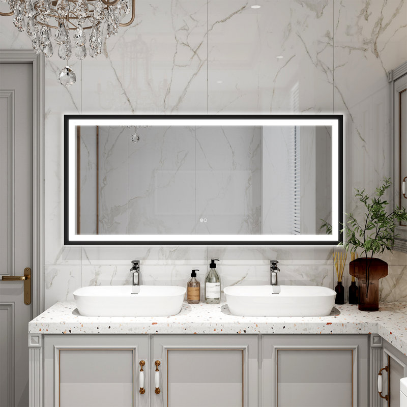 Miroir de salle de bain Edlun, Noir mat, 28 po x 60 po
