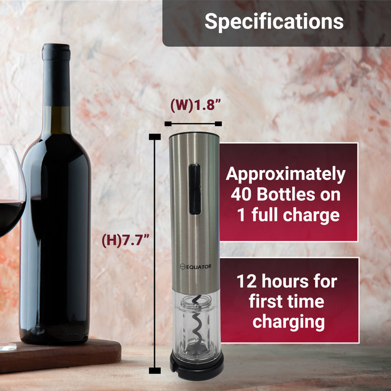Ouvre-bouteille électrique, tire-bouchon automatique sans fil rechargeable avec coupe-capsule et lumière DEL, acier inoxydable