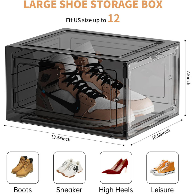 Upgraded Thickened Sturdy Large Shoe Boxes Clear Plastic Stackable 9 Pack Shoe Storage Organizer For Closet/Entryway, Drop Front Shoe Box With Magnetic Door, Shoe Display Case, Fit Up To US Size 14