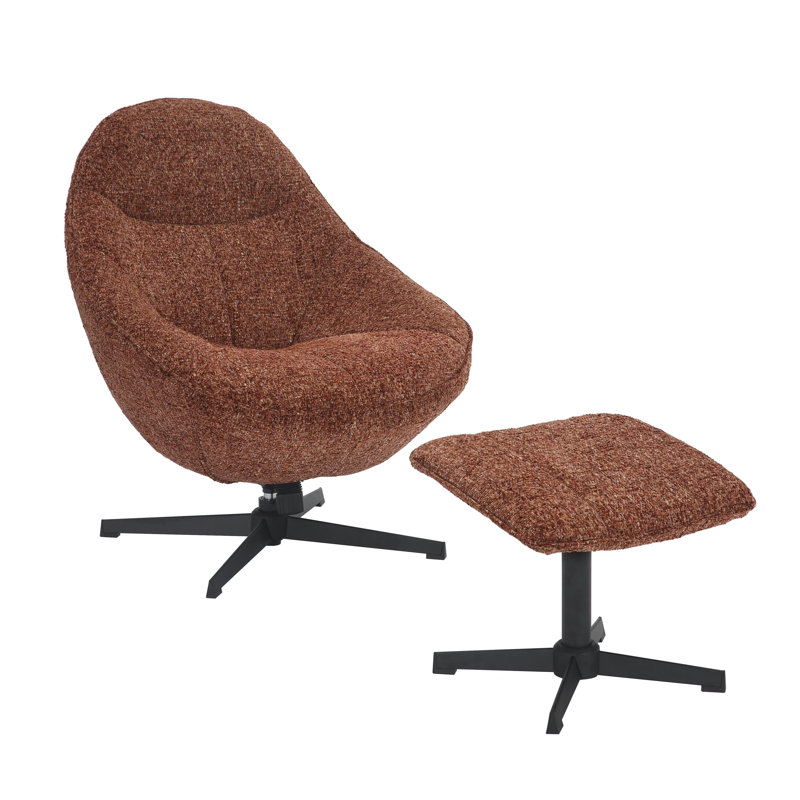 Cayliana Upholstered Swivel Accent Chair with Footstool, Orange