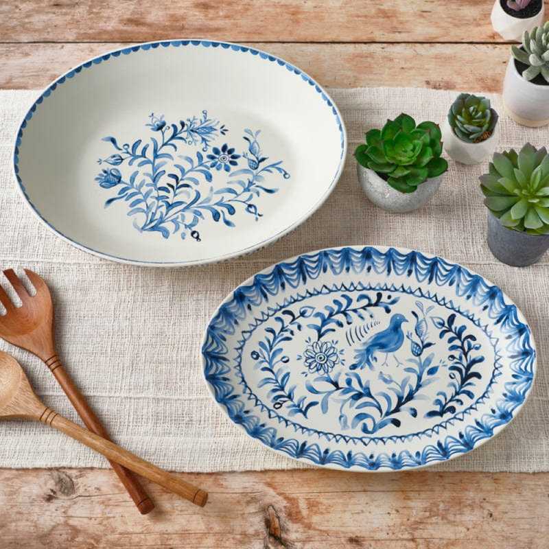Fitz And Floyd Sicily Blue Serve Bowl Platter Set