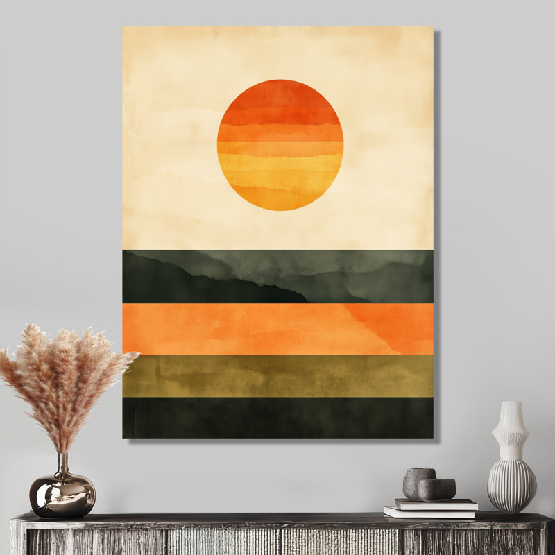 Sun and Horizon modernist - abstrait Mid-Century en métal, impression éclectique moderne, L 12 po x H 20 po