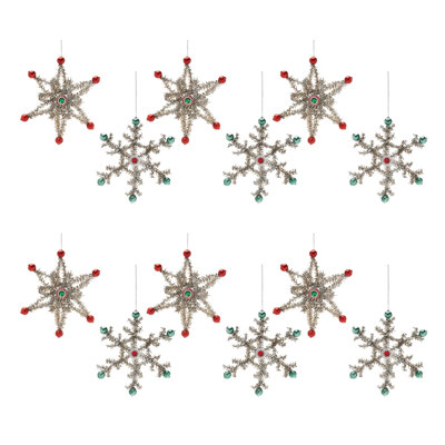 Jeweled Tinsel Snowflake Ornament (Set of 12)