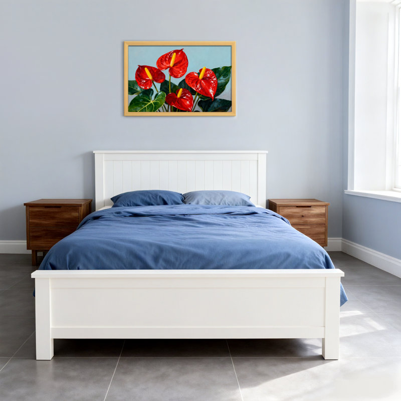 Plantes et fleurs fleurs d'anthurium rouges avec feuilles vertes, H 24 po x l 36 po, Grain de bois clair