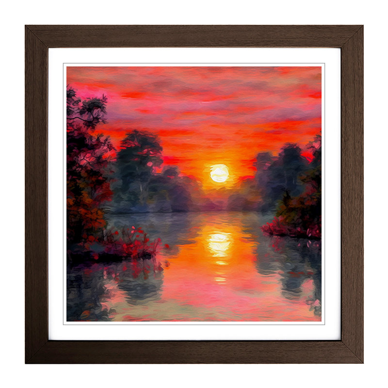 Japanese Sunset Impressionism No.6 - Single Picture Frame Print on Wood, Walnut