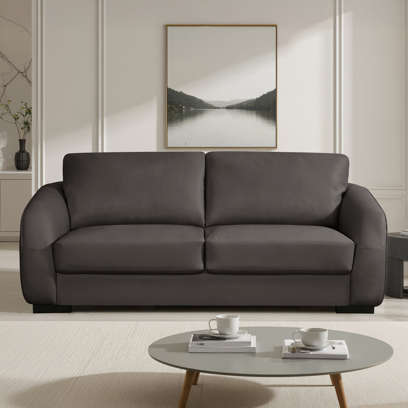 Aleyha Compact Leather Sofa, 3, Cream