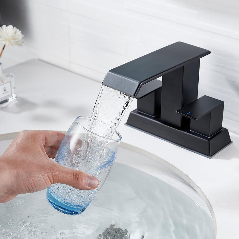 Centerset Bathroom Faucet with Drain Assembly, 2-handle Bathroom Sink Faucet, Matte Black