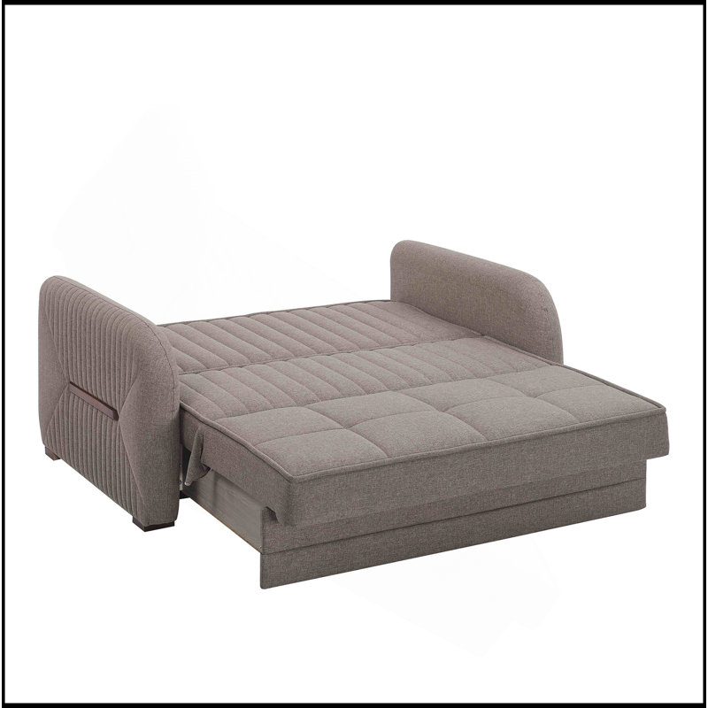 Causeuse convertible rembourrée avec rangement, tissu beige?, Chenille beige