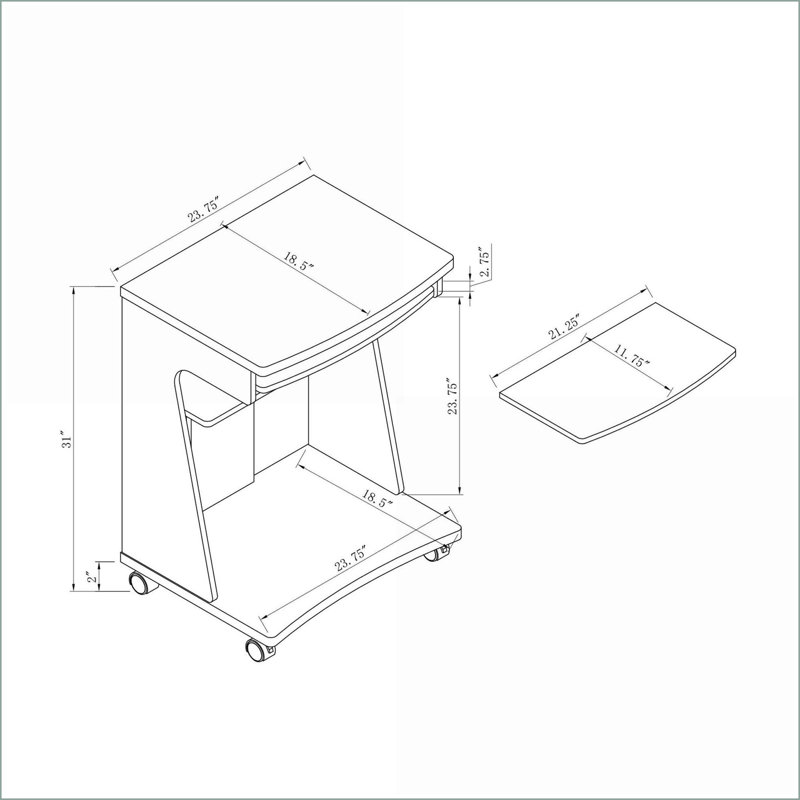 Chariot utilitaire avec tablette coulissante | Chariot de cuisine / micro-ondes / ordinateur polyvalent | Roulettes verrouillables | Espresso | Panneau de particules et panneau de fibres à densité moyenne