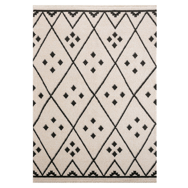 Tapis ivoire à motif géométrique, Rectangle 5 pi 7 po x 7 pi 7 po