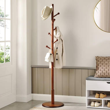Brynnan Adjustable Wood Coat Rack, Modern Free Standing Hat Handbag Storage Stand, for Bedroom Living Room Canora Grey Color: Brown